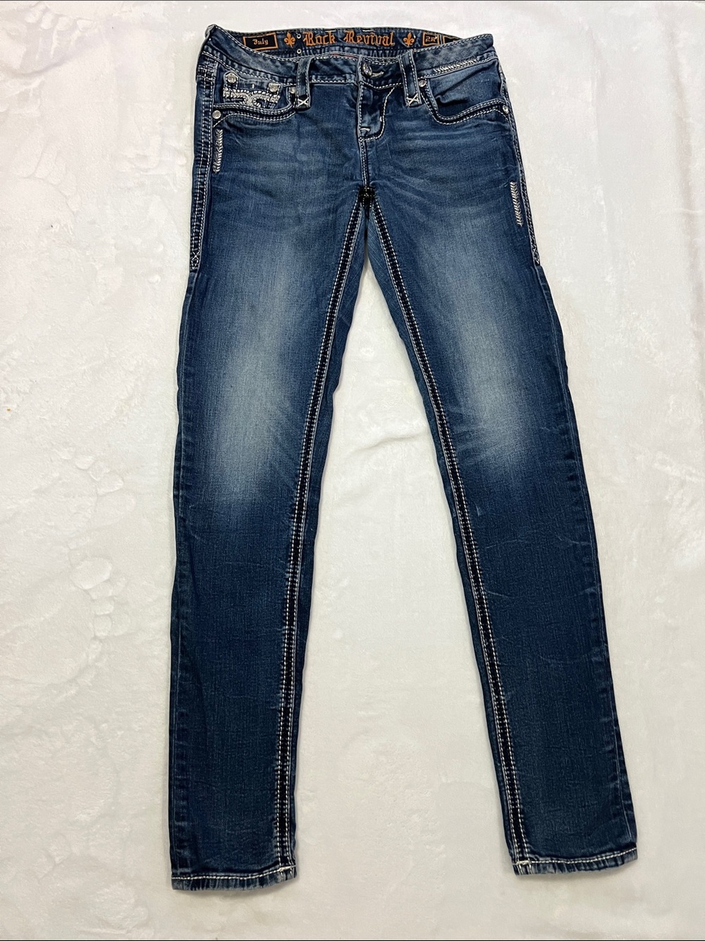 Rock Revival Women’s Indigo Skinny Jeans with Contrast Stitching